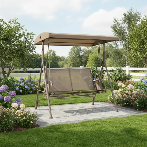Miniatura 2 de Garden Winds Cubierta superior de repuesto RipLock 500 reforzada resistente compatible con Garden Treasures modelos de columpio para 2 personas Beige