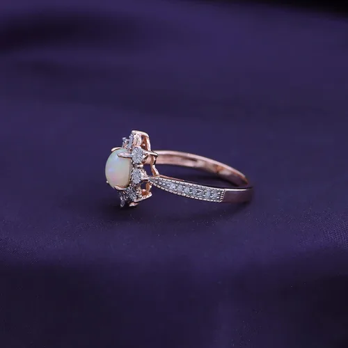 Miniatura 3 de Anillo de compromiso de ópalo blanco natural de corte ovalado de 0.236 x 0.157 in con marco de explosión de sol de diamante, anillo de compromiso