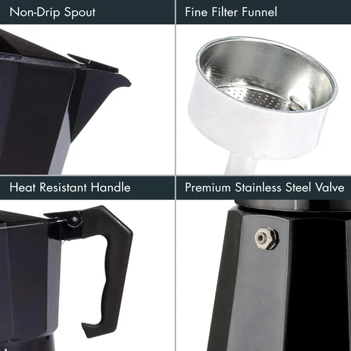 Miniatura 3 de Primula Cafetera clásica para café expreso y café, olla moka para café italiano y cubano, cafetera Greca, cafeterías, 6 tazas de espresso