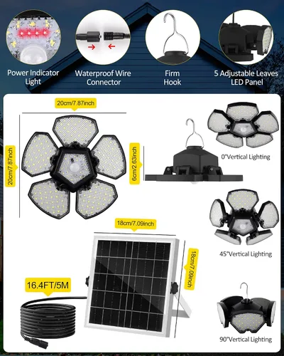 Miniatura 2 de T-SUN Luz Solar para Cobertizo Interior y Exterior, 1200LM 156LED Luz Colgante con Sensor de Movimiento con 5 Modos de Iluminación y Control Remoto