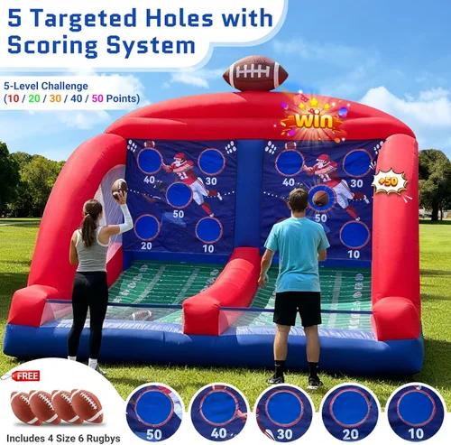 Miniatura 2 de OZIS Juegos inflables de carnaval con 4 bolas, objetivo de lanzamiento de fútbol con potente soplador, fácil configuración para comerciales