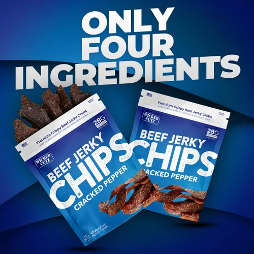 Miniatura 3 de Chips de carne seca de pimienta agrietada, 2 bolsas 0.99 oz de proteína por bolsa, solo 4 ingredientes – carne de res, sal marina, pimienta, agua