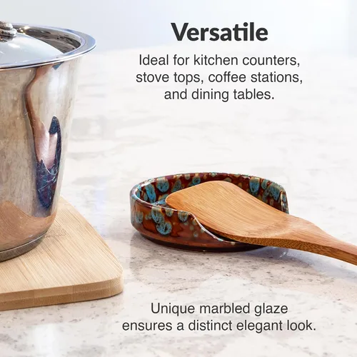 Miniatura 5 de Soporte de cuchara de cerámica para encimera de cocina y estufa (turquesa mármol)