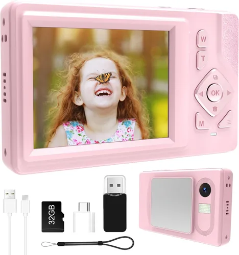Miniatura 9 de Cámara digital para niños, adolescentes y principiantes - 1080P FHD 48MP, LCD de 2.83 pulgadas, zoom digital 18X y antivibración, tarjeta SD de 32