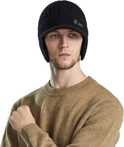 Miniatura 6 de Muryobao Gorro de invierno para hombre con forro polar con visera orejeras cálidas gorra de esquí