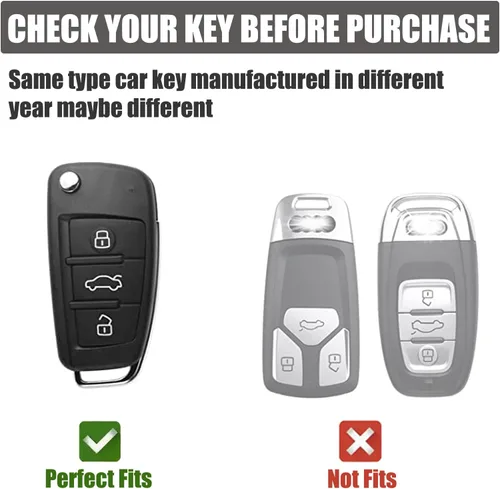 Miniatura 2 de Gematay Funda para llavero Audi con llavero, compatible con Audi A1 A3 Q3 Q7 R8 A6L TT Smart Key Fob, color negro