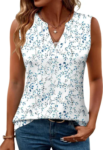 Romanstii Camisas sin mangas para mujer, estilo casual, de verano, cuello en V, blusas elegantes, túnica
