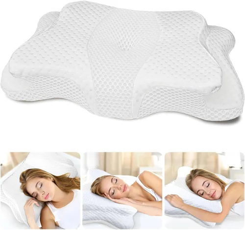 CHxxy Almohada de espuma viscoelástica, almohada cervical para aliviar el dolor de cuello y hombros, almohada ergonómica de contorno para cama,