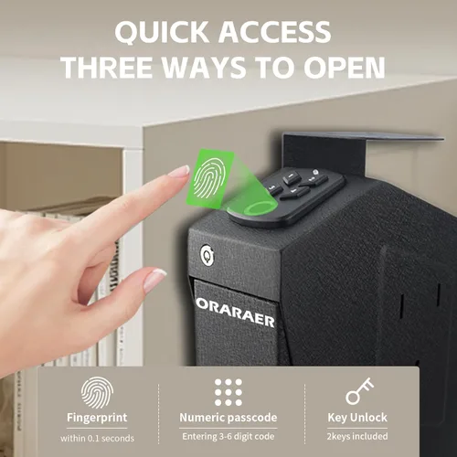 Miniatura 2 de Caja fuerte biométrica para armas, caja de seguridad para pistolas de 3 vías: Desbloqueo por huella digital, PIN digital y llave. Caja fuerte