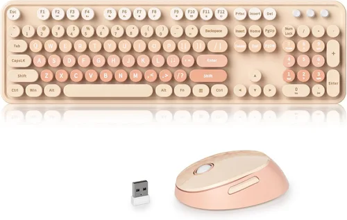 Miniatura 10 de Teclado y mouse azules, bonito combo de teclado y mouse inalámbricos, teclado de máquina de escribir de tamaño completo con teclado numérico, azul