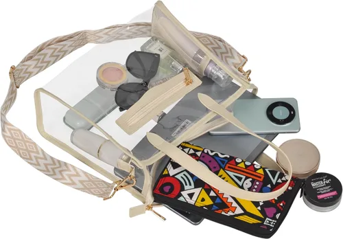 Miniatura 2 de Bolsa transparente para mujer, bolsa gruesa de PVC transparente, bolsa de estadio transparente con correa de guitarra