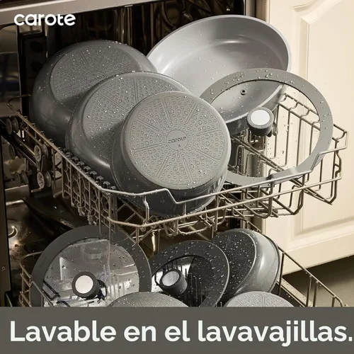 Miniatura 6 de CAROTE Juego de 27 piezas de utensilios de cocina de cerámica antiadherentes, juego de ollas y sartenes antiadherentes, utensilios de cocina no Verde