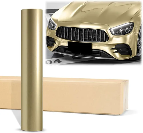 2 piezas de 4 x 8 pulgadas (10 x 20 cm) Muestra de película adhesiva de vinilo metálico brillante en color dorado champán para automóvil, con