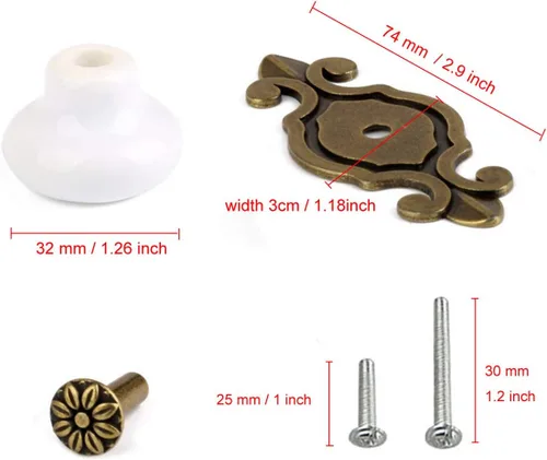Miniatura 2 de HUAMULAN Paquete de 10 Pomos de Cerámica Retro, Tiradores Vintage para Cómoda Cocina con Pétalos para Gabinete, Base de Aleación de Zinc, Placa
