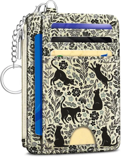 Miniatura 39 de Kelvoris Tarjetero pequeño para mujer, cartera delgada con bloqueo RFID, llavero con bolsillo para monedas con cremallera, bolsillo frontal