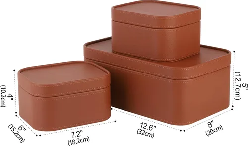 Miniatura 2 de HofferRuffer Cajas de almacenamiento decorativas de piel sintética, cestas de almacenamiento a prueba de polvo con tapas y bandejas, contenedores