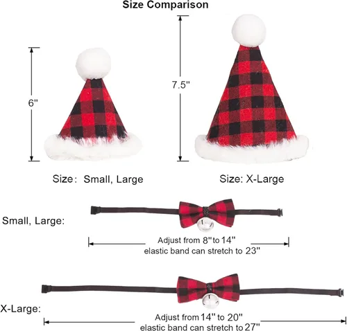 Miniatura 5 de ADOGGYGO Juego de bandana de Navidad para perro, sombrero y pajarita, clásica a cuadros rojos, bufanda de Navidad para mascotas, disfraz de Navidad