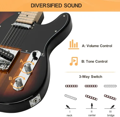 Miniatura 4 de GLARRY Guitarra eléctrica GTL de 39" para amantes de la música, diapasón de arce con pastillas SS, con paquete de accesorios y bolsa para guitarra
