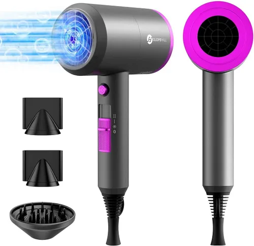 Miniatura 12 de Slopehill Secador de pelo iónico profesional, potente secadora de bajo ruido de secado rápido de 1800 W con 2 boquillas concentradoras, 1 accesorios