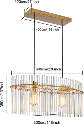 Miniatura 3 de Lámpara de Araña de Cristal Moderna de 2 Luces D23.6 Lámpara de Araña de Comedor Sobre Mesa Luminaria de Techo Colgante Contemporánea Altura