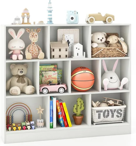 Miniatura 11 de Costzon 7-Cube Bookshelf for Kids, Wooden Toy Storage Organizer w/ 2 Anti-Toppling Kits, 3 Tier Open Shelves & Non-Slip Foot Pads, Montessori Toy