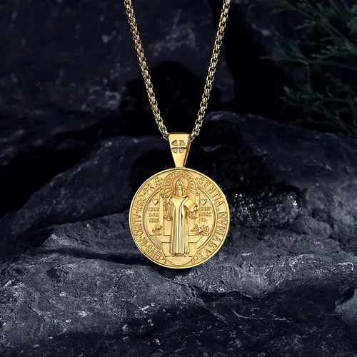 Miniatura 353 de EUDORA Collar de plata de ley 925, San Cristóbal y San Benito, San Miguel, Virgen María, San Judas Tadeo, Cruz de Buen Pastor y Arcángel, Medalla