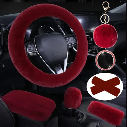 Miniatura 7 de Lindo juego de fundas esponjosas para volante, fundas de volante de piel suave y cálida para mujeres/niñas, universal de 15 pulgadas, 1 juego de 8