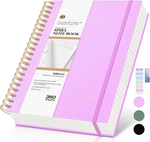Miniatura 18 de MUAHLIUB Cuaderno de espiral rayado universitario, 360 páginas rayadas gruesas para mujeres y hombres, cuadernos grandes B5 con papel de 100GSM