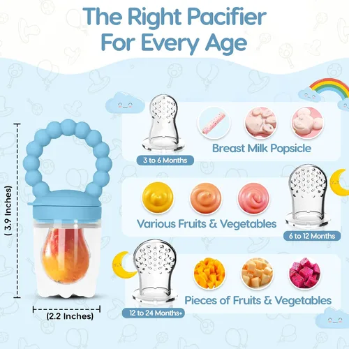 Miniatura 2 de O'doe Comedero de frutas Chupete de frutas para bebés con 1 comedero y 3 pezones Sin BPA, alimentador de alimentos para bebés y mordedor