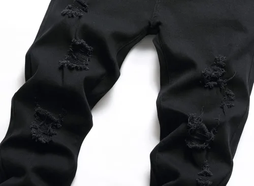 Miniatura 3 de Junbaoss - Jeans elásticos ajustados para hombre, pantalones de mezclilla ajustados rasgados para hombre, pantalones de cintura flexible de pierna