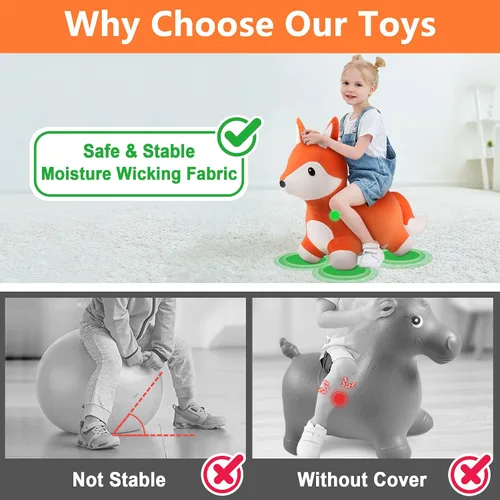 Miniatura 3 de iPlay, iLearn Bouncy Pals Zorro Saltarín, Animal Saltarín Inflable de Peluche, Juguetes de Salto y Rebote para Interiores y Exteriores, Regalo