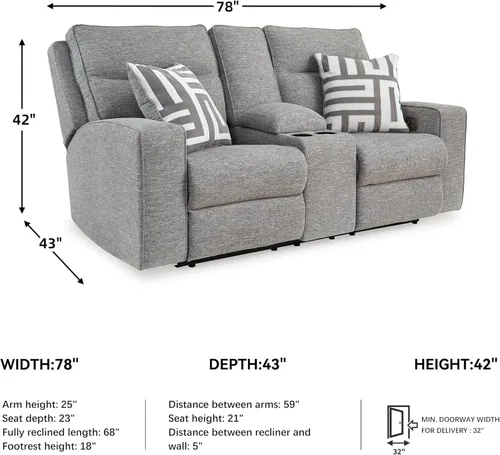 Miniatura 3 de Signature Design by Ashley Biscoe - Sofá biplaza reclinable resistente a los rayos UV con consola, reposacabezas ajustable y puertos USB, color gris