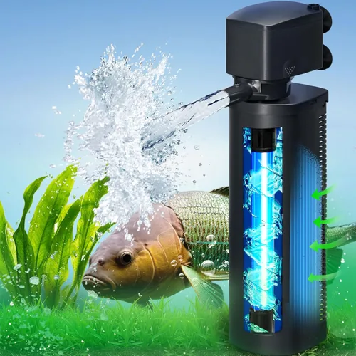 Miniatura 11 de coospider-repta Filtro de Acuario de 200 GPH, U-V para Acuario para Tanque de 20-75 Galones, Filtro de Bomba Sumergible para Agua Verde y Limpieza