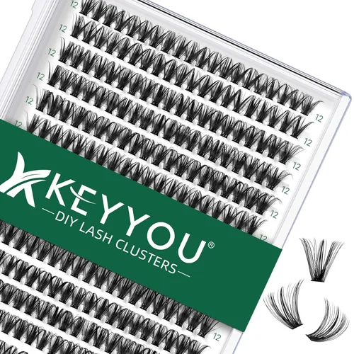 Miniatura 11 de Kit de extensión de pestañas DIY KEYYOU 300 piezas, kit de racimos de pestañas con removedor de pegamento y aplicador, fácil de usar