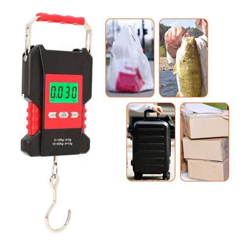 Miniatura 8 de Escala colgante digital de 0.0-110.2 lbs Mini grúa de mano con pantalla LED Escala de peso de pescado con gancho en forma de S para transporte