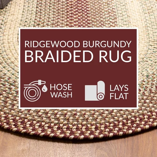 Miniatura 6 de Super Area Rugs Alfombras Trenzadas Alfombra de Cocina Estilo Granja - Alfombra Trenzada Ridgewood para Sala de Estar - Reversible - Borgoña / Beige