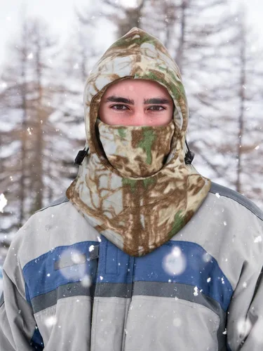 Miniatura 16 de Pasamontañas de camuflaje de caza, 3 piezas, capucha de sherpa, resistente al viento, para clima frío, deportes al aire libre de invierno