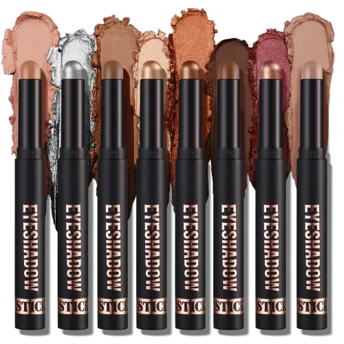 Miniatura 14 de Juego de sombra de ojos en barra de 8 colores, lápiz de sombra de ojos en crema mate brillante, lápiz iluminador de ojos, impermeable, de larga 11#