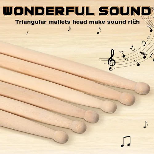 Miniatura 3 de Qeeenar 36 pares de baquetas a granel clásico arce 5b punta redonda de madera para adultos, niños y principiantes, instrumentos musicales