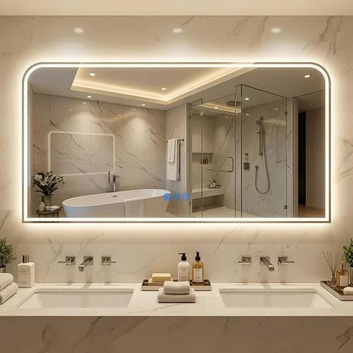 Miniatura 23 de Antok Espejo LED de baño, espejo LED con luces para baño, espejos de tocador iluminados para pared, antivaho, regulable, vidrio templado, función