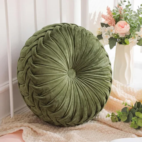 Miniatura 35 de Drydiet 3 Piezas Almohadas Redondas Decorativas de Terciopelo Plisado Almohadas de 15'' de Diámetro Acento Calabaza Boho Cojín de Silla para Sofá