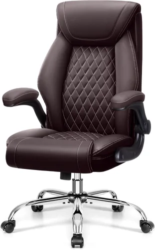 Miniatura 14 de Silla de oficina, Silla de escritorio ergonómica de respaldo alto para oficina en casa, Silla de oficina grande y alta de cuero transpirable con Café