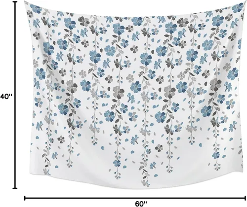 Miniatura 7 de Tapiz para colgar en la pared, tapices florales azules y grises, tapiz estético de flores de primavera para dormitorio, sala de estar, dormitorio