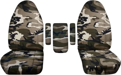 Miniatura 9 de Fundas para asientos y 3 fundas para reposabrazos de camiones Ford (Uno por asiento + Central) (16 impresiones, diseño de camuflaje), verde