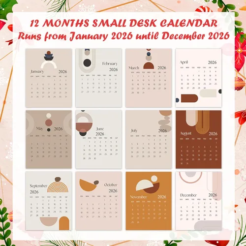 Miniatura 2 de Mini calendario de escritorio 2026, calendario de escritorio bohemio estilo CD de 12 meses, desde enero de 2026 hasta diciembre de 2026, pequeño