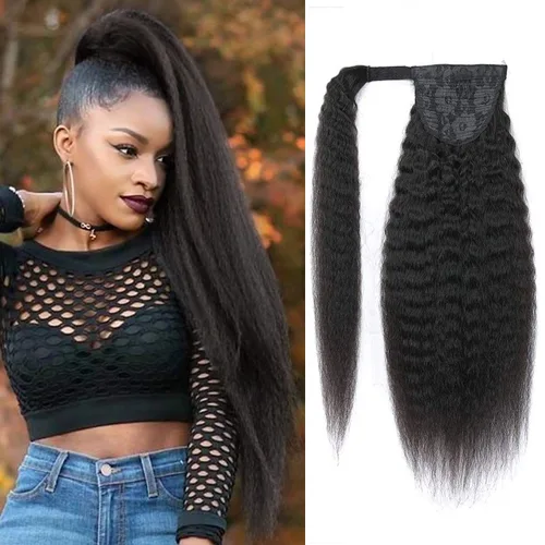 Miniatura 35 de Extensiones de pelo rizado con cordón para cola de caballo, extensiones de cabello humano para mujer con dos clips 1B# 120g/set (71cm)