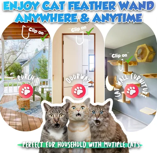 Miniatura 5 de Juguetes retráctiles de plumas para gatos, 7 piezas de repuesto con campana, juguetes interactivos para colgar en la puerta, juguetes para gatos