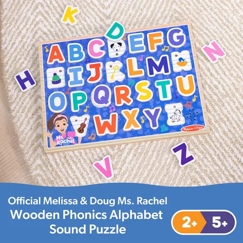 Miniatura 9 de Melissa & Doug® Ms. Rachel™ Rompecabezas de sonido del alfabeto fonético de madera con efectos de sonido activados por luz, juguetes para niños