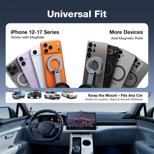 Miniatura 8 de Soporte magnético de teléfono para automóvil, soporte de aluminio aeroespacial para iPhone con imán de 3200 gf y succión de vacío de 80 libras