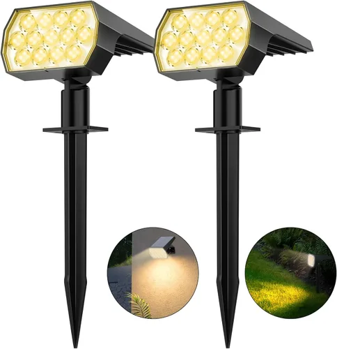 Miniatura 11 de WELALO Focos solares para exteriores, [2 unidades/65 LED/3 modos] focos solares de paisaje, luces de seguridad alimentadas por energía solar, luces